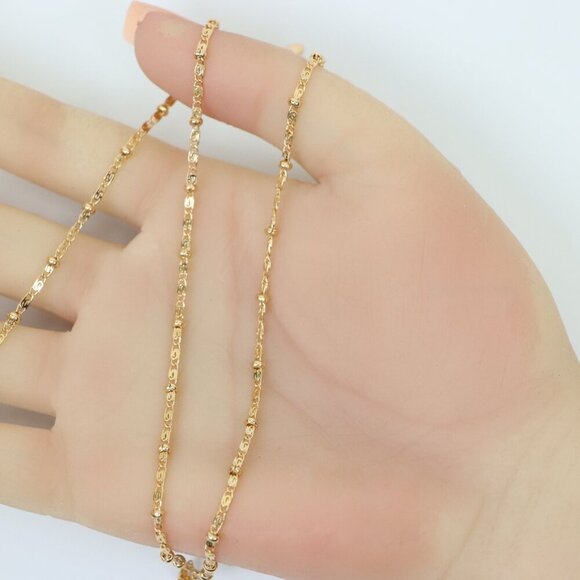 "Dainty Rose Gold Beaded Chain Necklace with Delicate Link Design , XPNL0165 - Picture 4 of 12